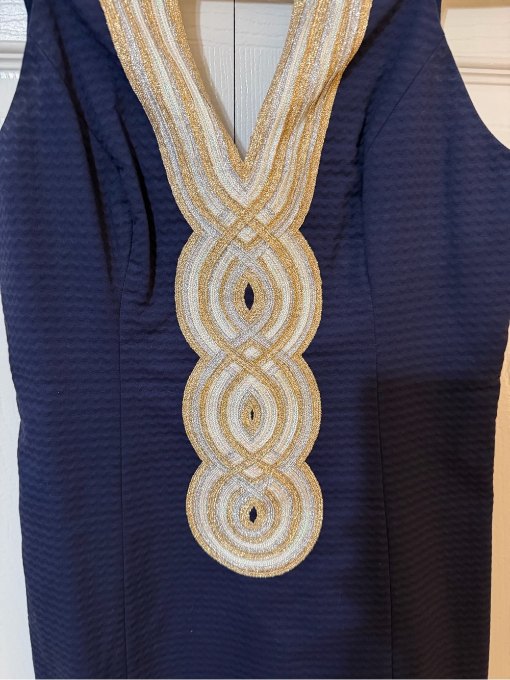 Lilly Pulitzer Navy Dress with Gold Embellished V-Neck - Picture 2 of 5